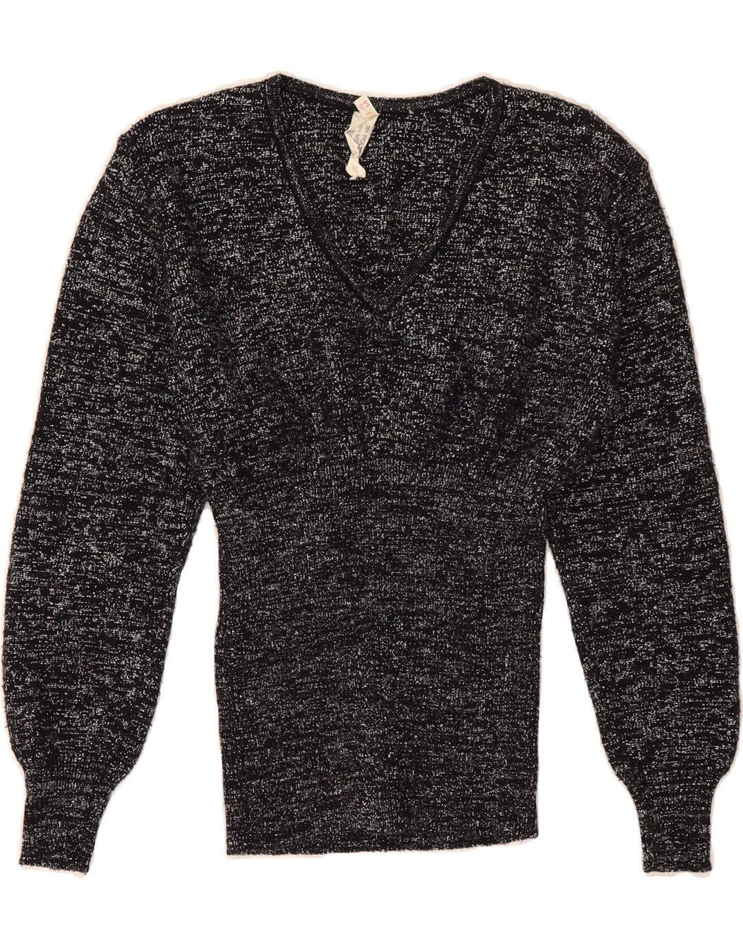 VINTAGE Womens V-Neck Jumper Sweater IT 42 Medium Black Polyacrylic Vintage Vintage and Second-Hand Vintage from Messina Hembry 