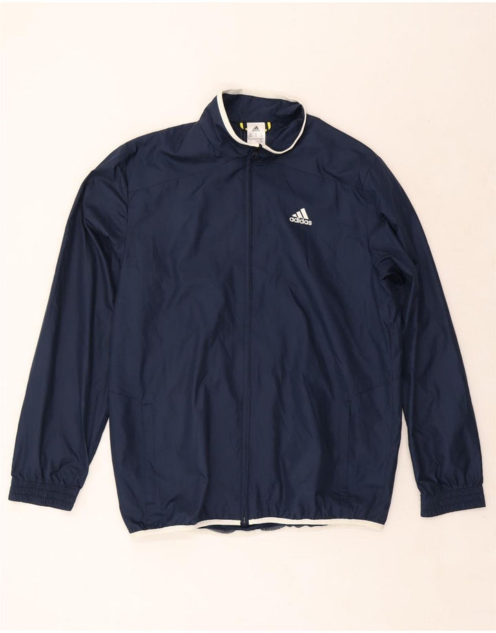 ADIDAS Mens Rain Jacket UK 40/42 Medium Navy Blue Polyester