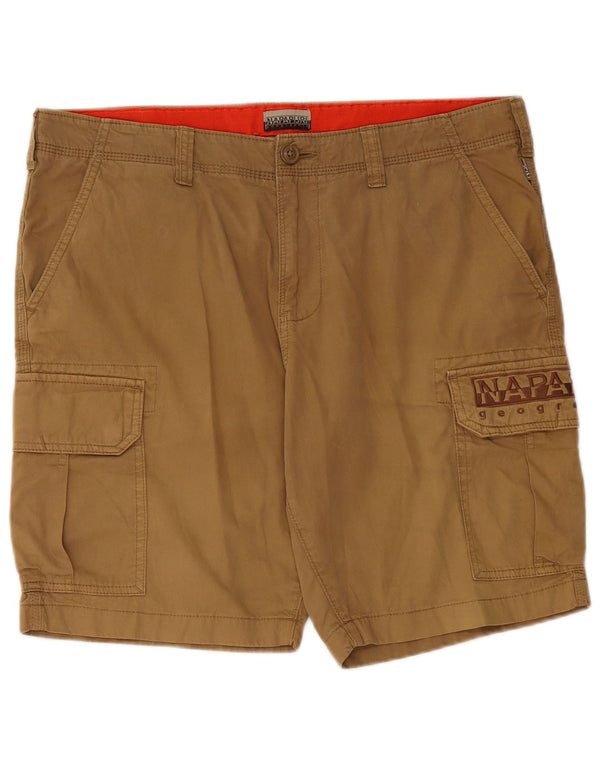 NAPAPIJRI Mens Graphic Cargo Shorts W34 Large Khaki Cotton