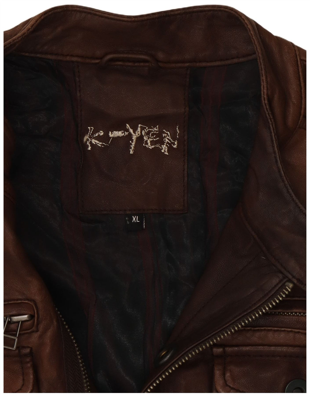 Vintage Boys Military Leather Jacket 11-12 Years XL Brown Leather