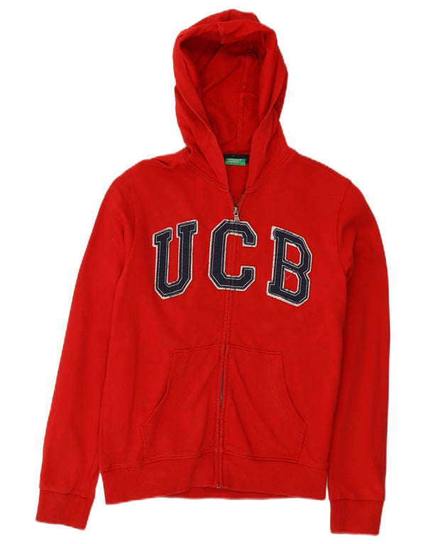 BENETTON Girls Graphic Zip Hoodie Sweater 10-11 Years XL Red Cotton