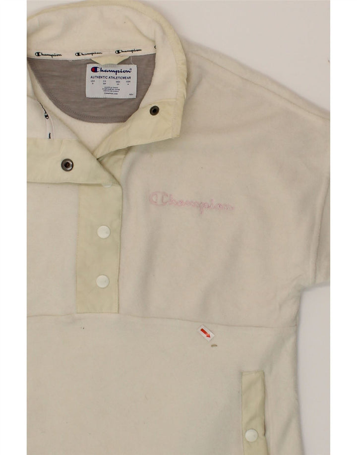 CHAMPION Womens Oversized Button Neck Fleece Jumper UK 10 Small Off White Vintage Champion and Second-Hand Champion from Messina Hembry 
