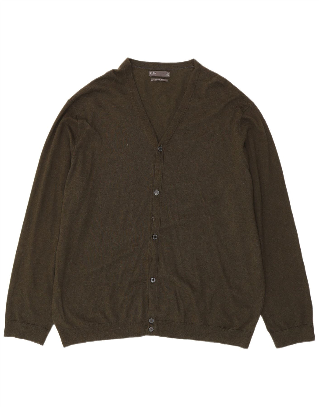 Marks & Spencer Mens Cardigan Sweater 2XL Khaki Cotton