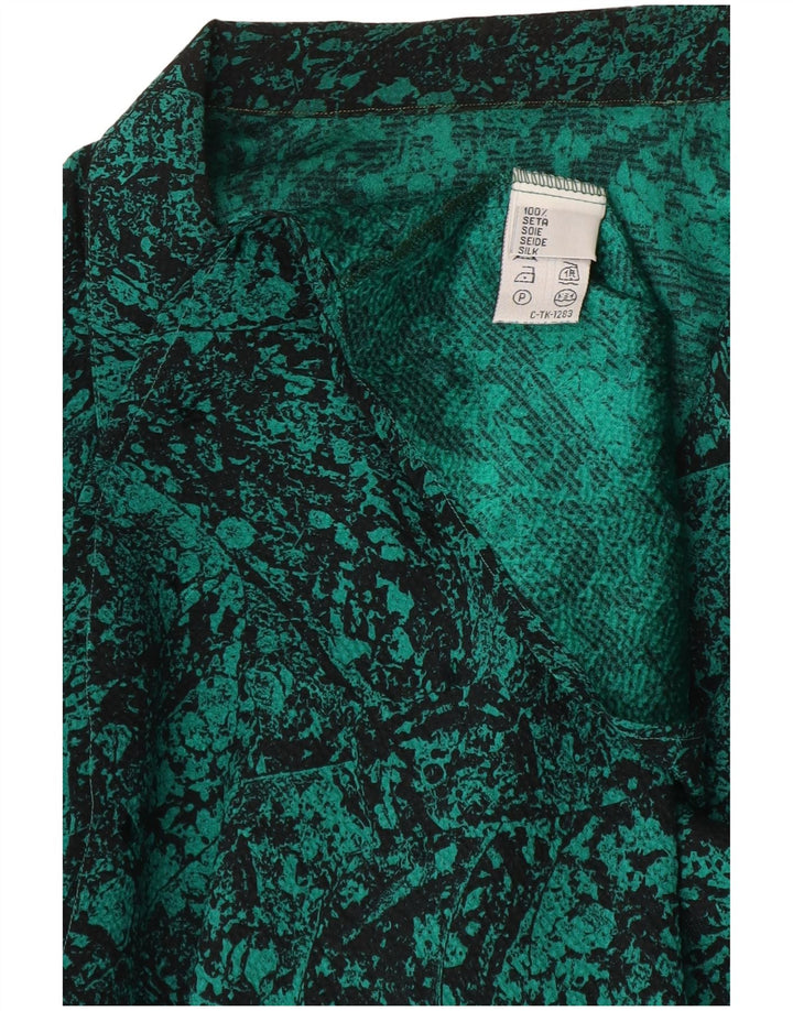Vintage Womens Abstract Pattern Shirt Blouse UK 16 Large Green Silk