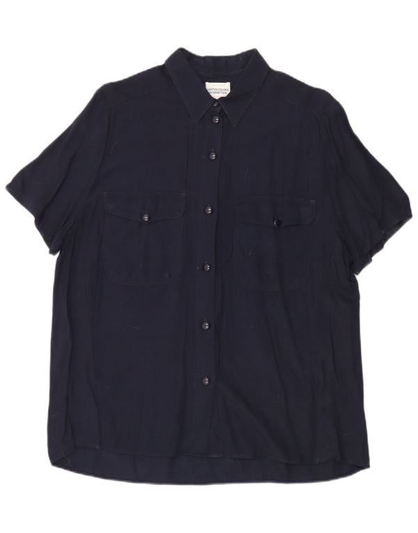 Benetton Womens Short Sleeve Shirt UK 18 XL Navy Blue