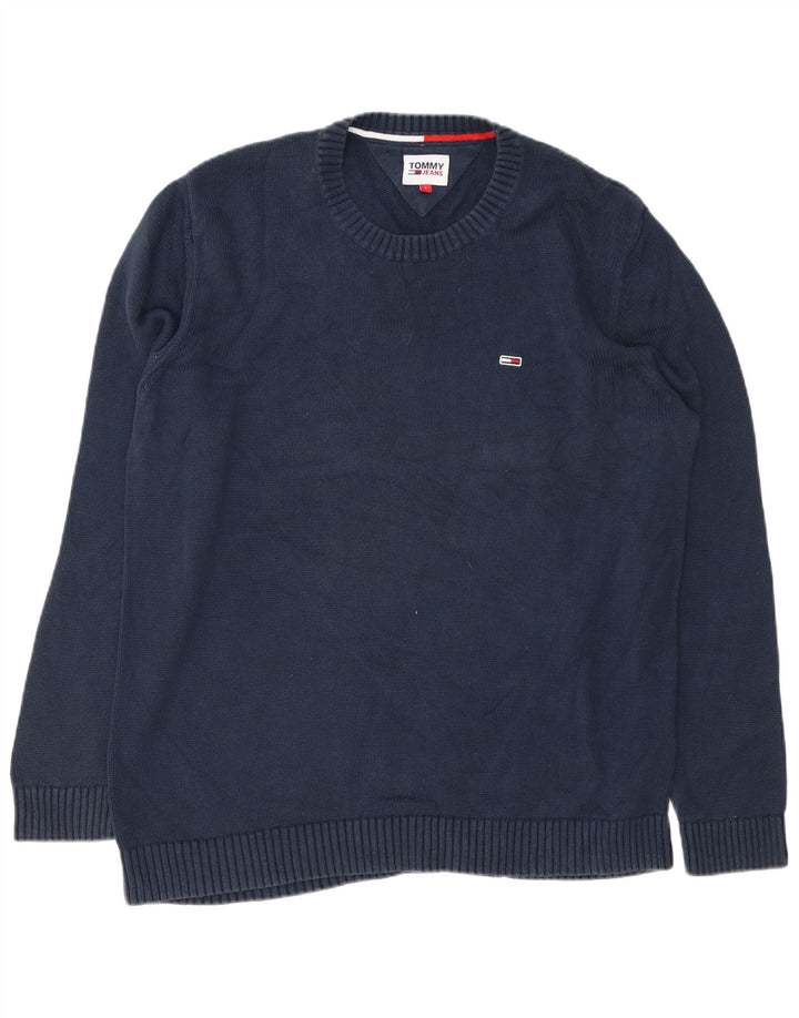 Tommy Hilfiger Mens Crew Neck Jumper Sweater Large Navy Blue Cotton