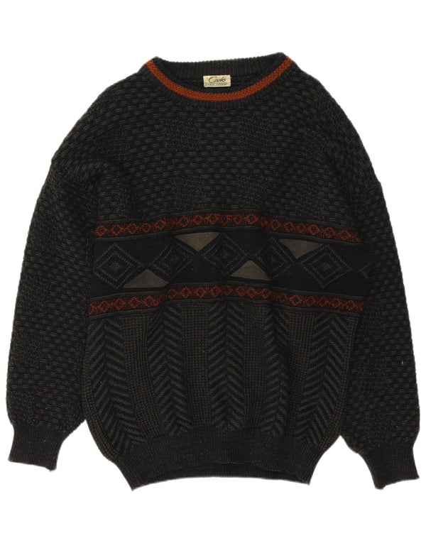 Carlo Comberti Mens Boat Neck Jumper Sweater Large Grey Geometric Acrylic