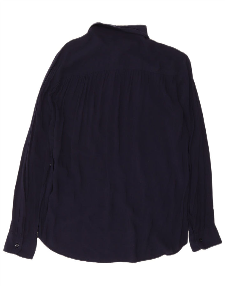 BENETTON Womens Shirt Blouse UK 14 Medium Navy Blue Viscose