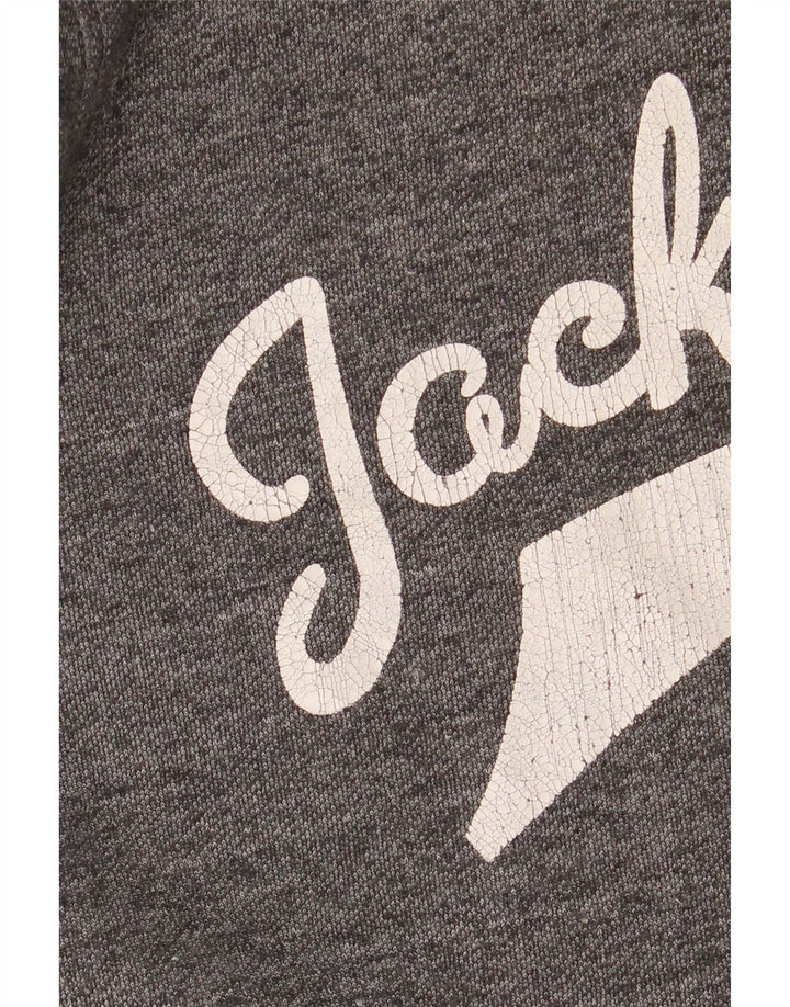 Jack & Jones Mens Graphic Hoodie Jumper Medium Grey Flecked Polyester