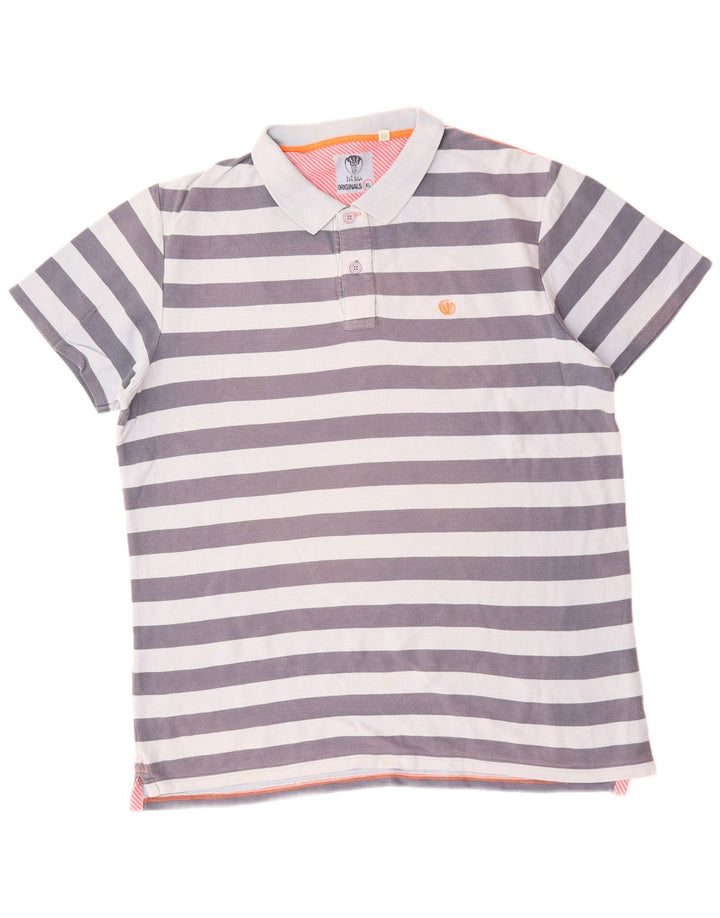 FAT FACE Mens Polo Shirt XL Blue Striped Cotton