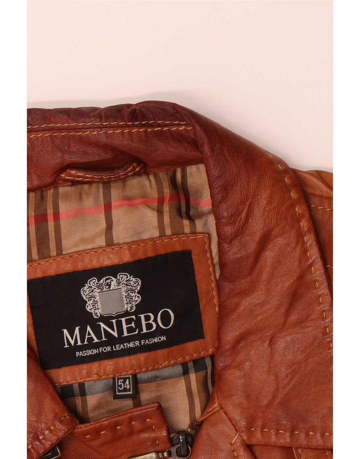 Manebo Mens Leather Jacket EU 54 2XL Brown