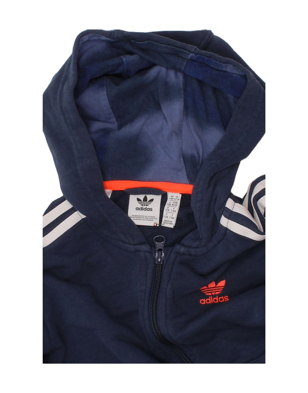 ADIDAS Boys Zip Hoodie Sweater 7-8 Years Navy Blue Cotton