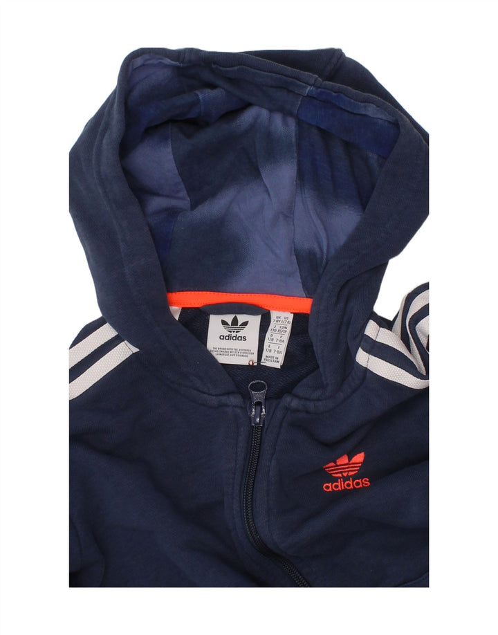 ADIDAS Boys Zip Hoodie Sweater 7-8 Years Navy Blue Cotton