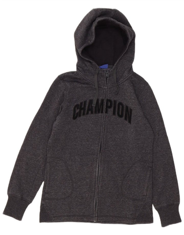 CHAMPION Mens Graphic Zip Hoodie Sweater Small Grey Flecked Cotton