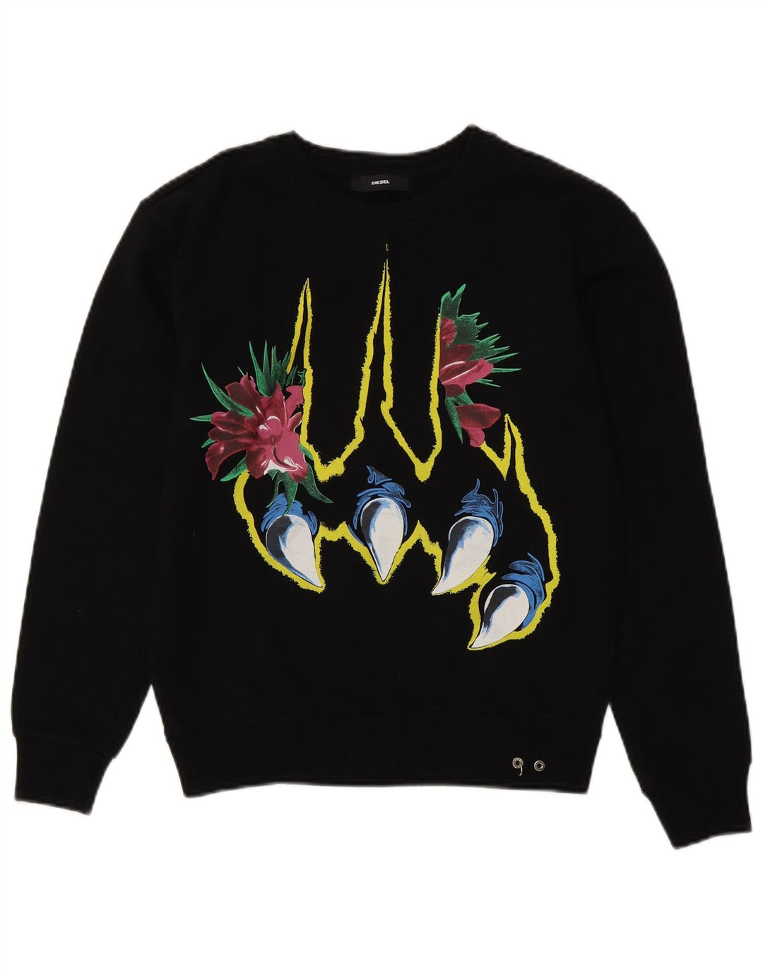 DIESEL Womens Graphic Sweatshirt Jumper UK 10 Small Black Cotton