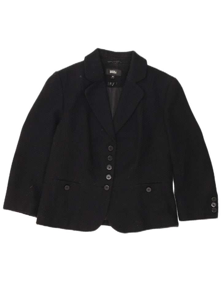 Marks & Spencer Womens 5 Button Blazer Jacket UK 14 Medium Black Polyester