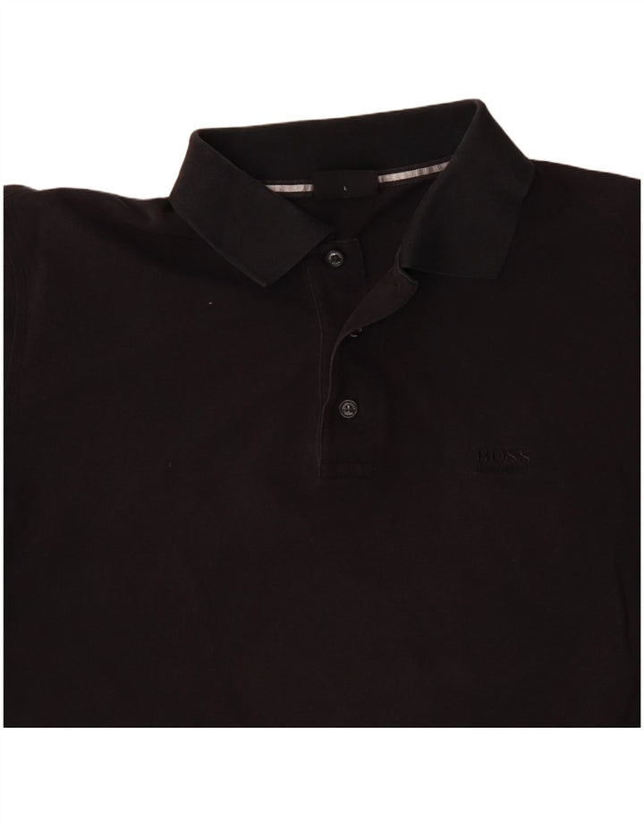 HUGO BOSS Mens Polo Shirt Large Black Cotton