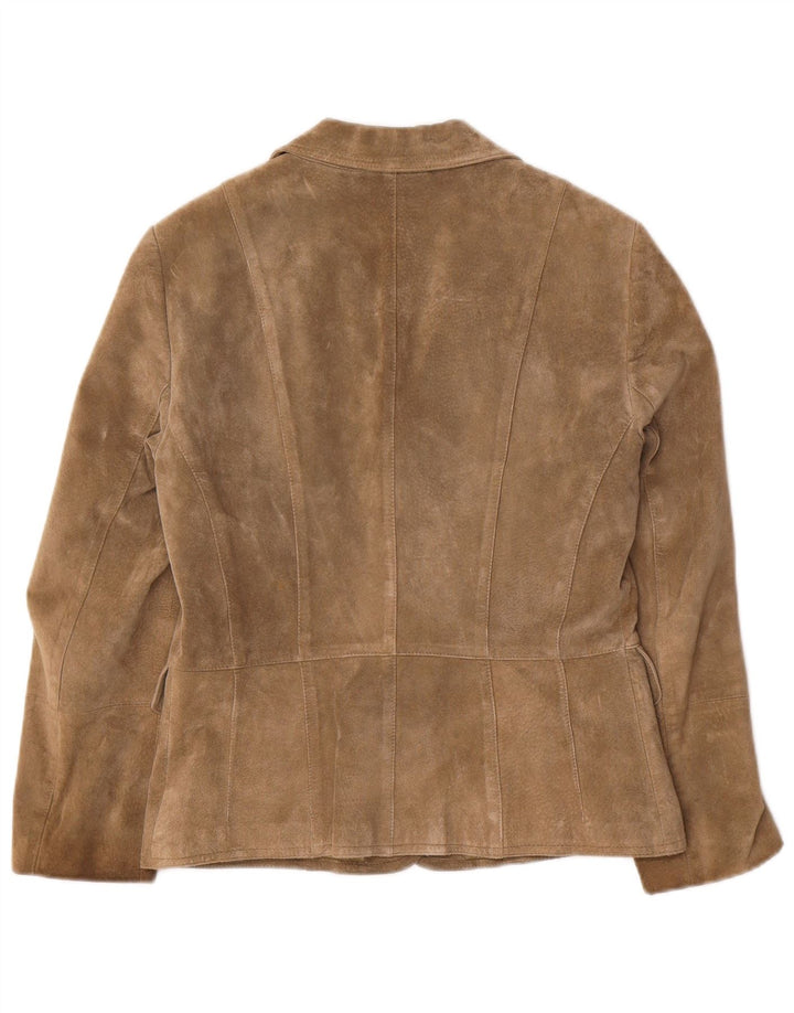 Taifun Womens 2 Button Suede Blazer Jacket UK 10 Small Khaki Leather