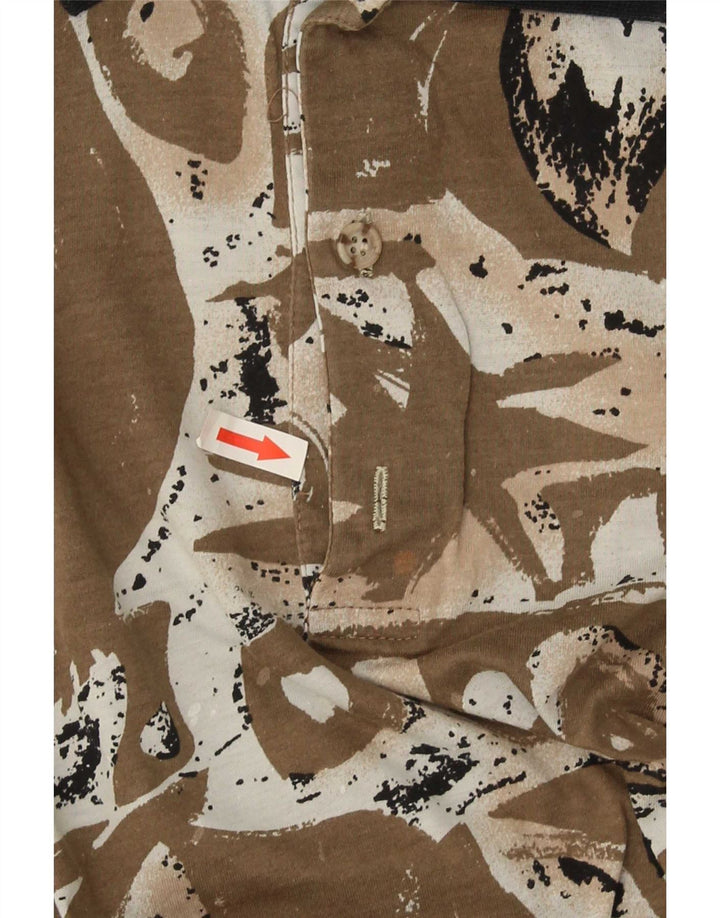 Vintage Mens Abstract Pattern Polo Shirt Large Brown Flecked