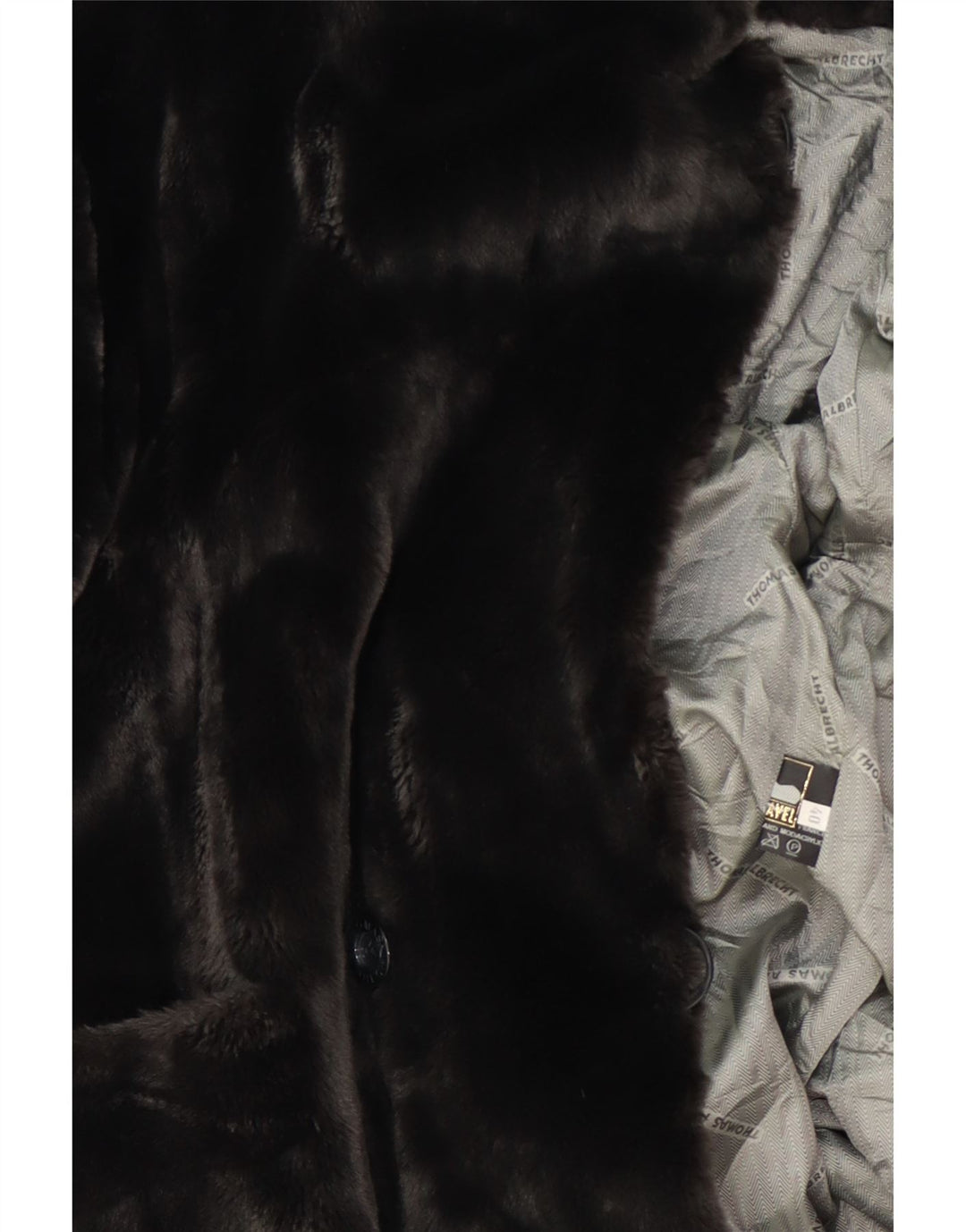 THOMAS ALBRECHT Womens Faux Fur Overcoat EU 40 Medium Black Modacryl Vintage Thomas Albrecht and Second-Hand Thomas Albrecht from Messina Hembry 