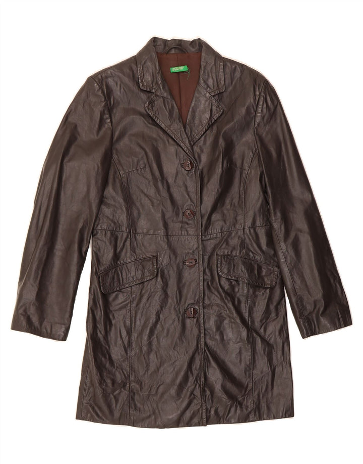 BENETTON Womens Leather Coat IT 42 Medium Brown Leather Vintage Benetton and Second-Hand Benetton from Messina Hembry 