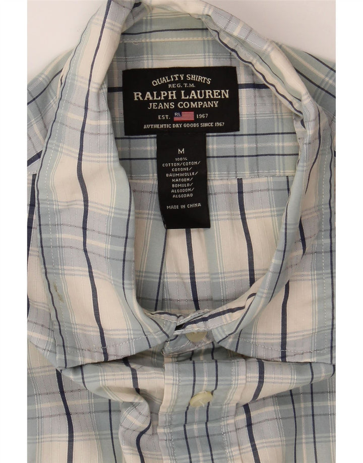 RALPH LAUREN Mens Short Sleeve Shirt Medium Blue Check Cotton Vintage Ralph Lauren and Second-Hand Ralph Lauren from Messina Hembry 