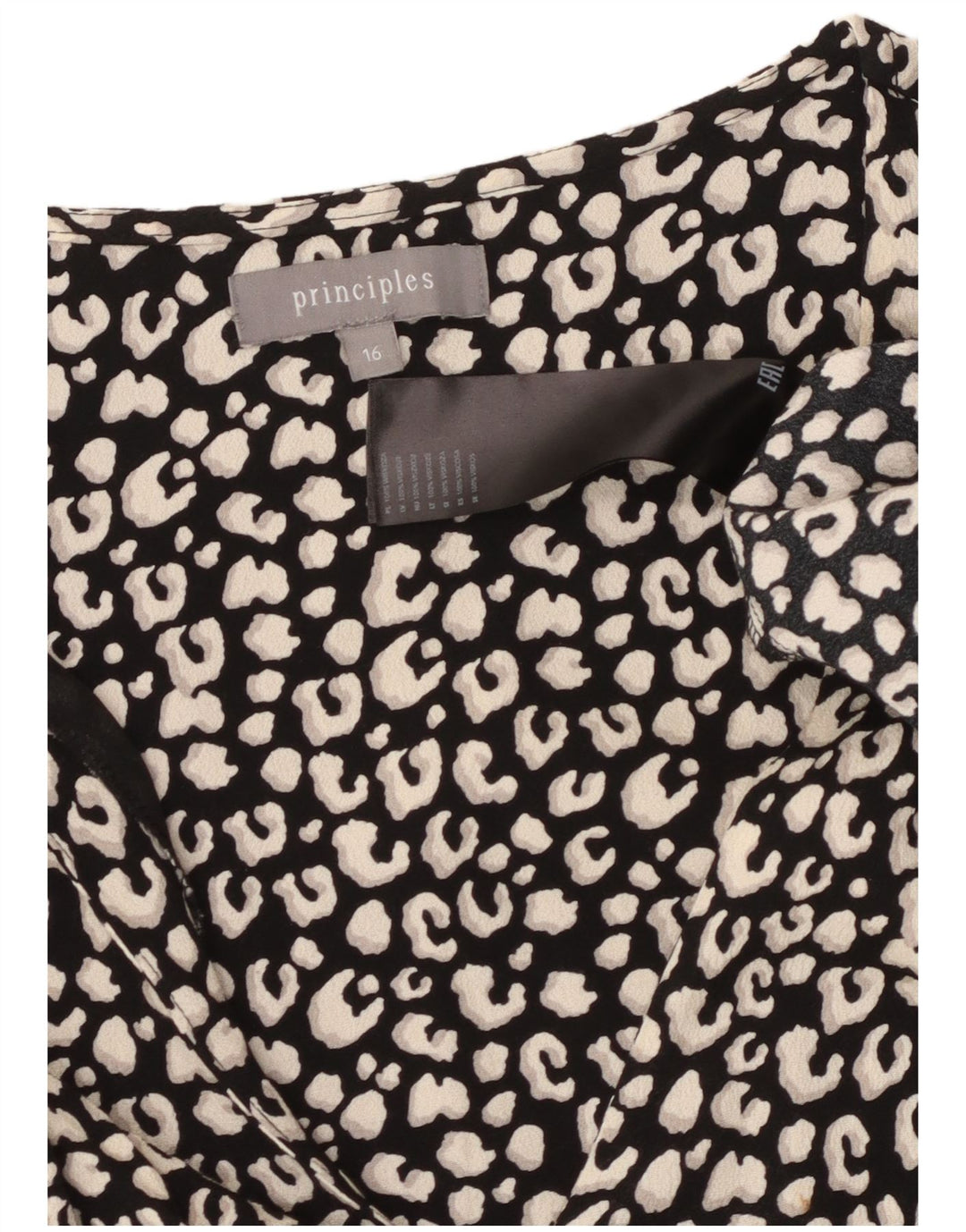 PRINCIPLES Womens 3/4 Sleeve Tiered Dress UK 16 Large Black Animal Print