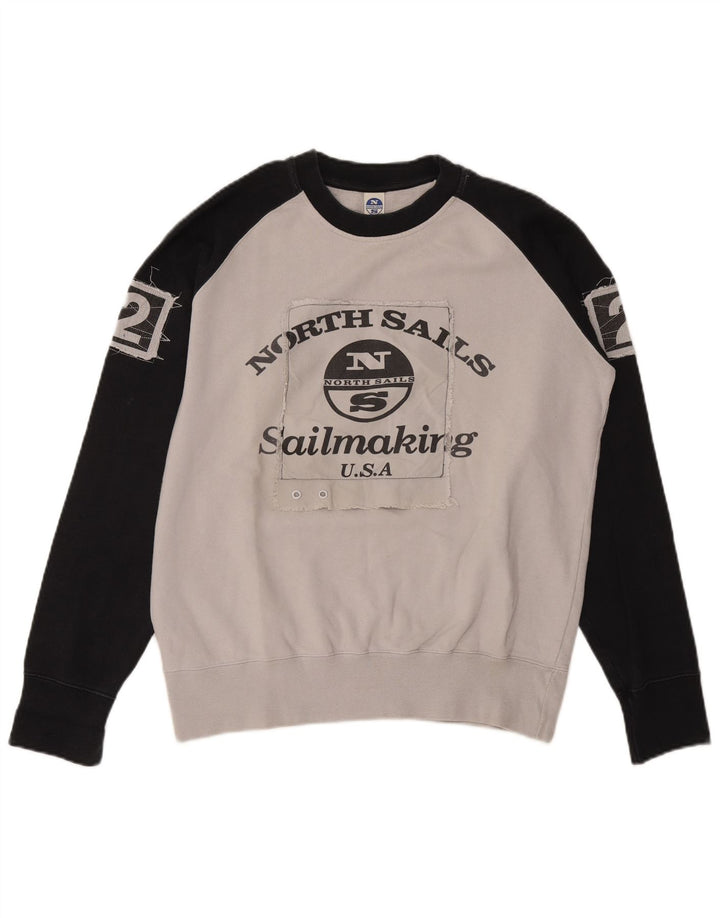 North Sails Mens Graphic Sweatshirt Jumper Medium Grey Colourblock Cotton