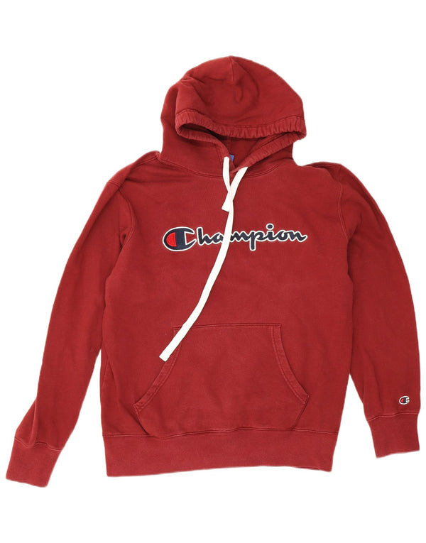 Champion Mens Graphic Hoodie Jumper Large Burgundy Cotton