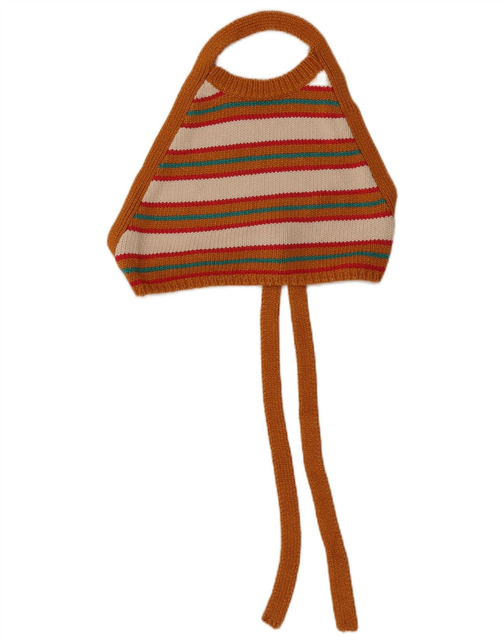 Zara Womens Crop Knit Halter Top UK 8 Small Orange Striped
