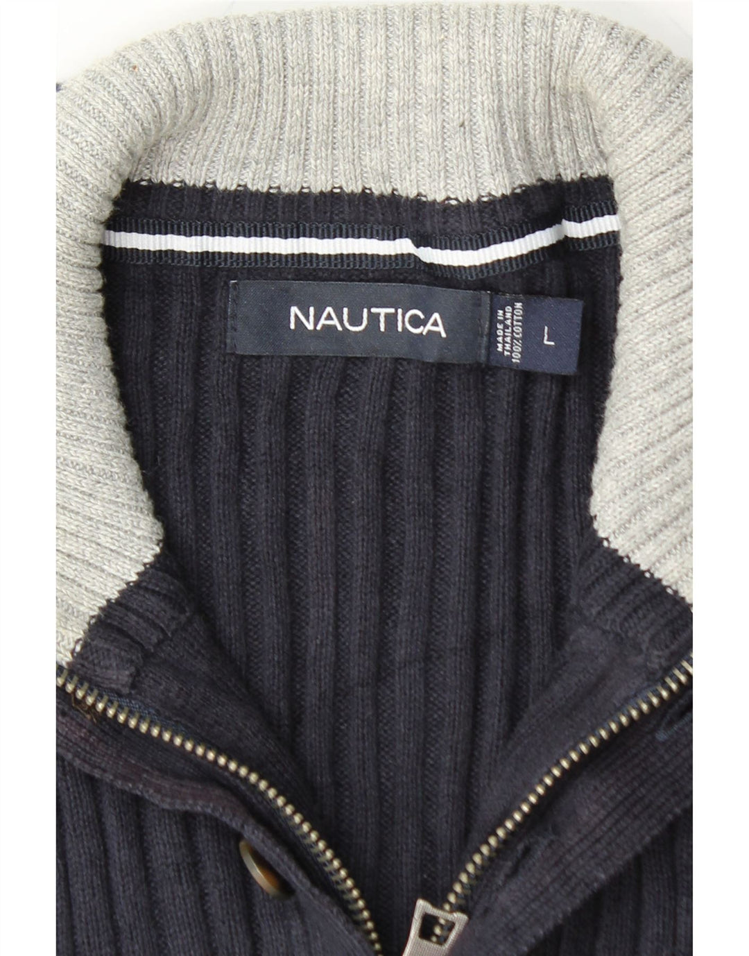 NAUTICA Mens Zip Neck Jumper Sweater Large Navy Blue Cotton
