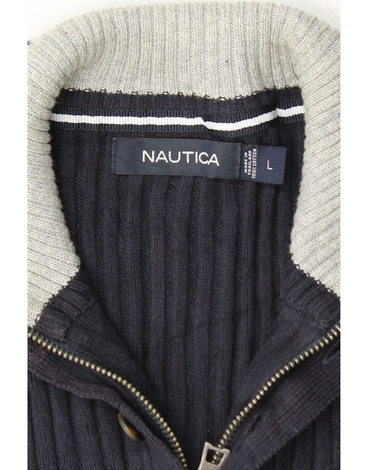 NAUTICA Mens Zip Neck Jumper Sweater Large Navy Blue Cotton