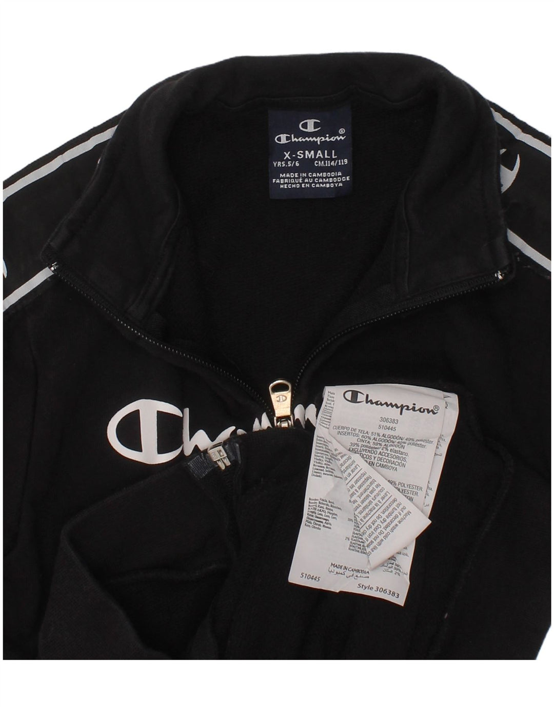 Champion Boys Graphic Tracksuit Top Jacket 5-6 Years XS Black Cotton
