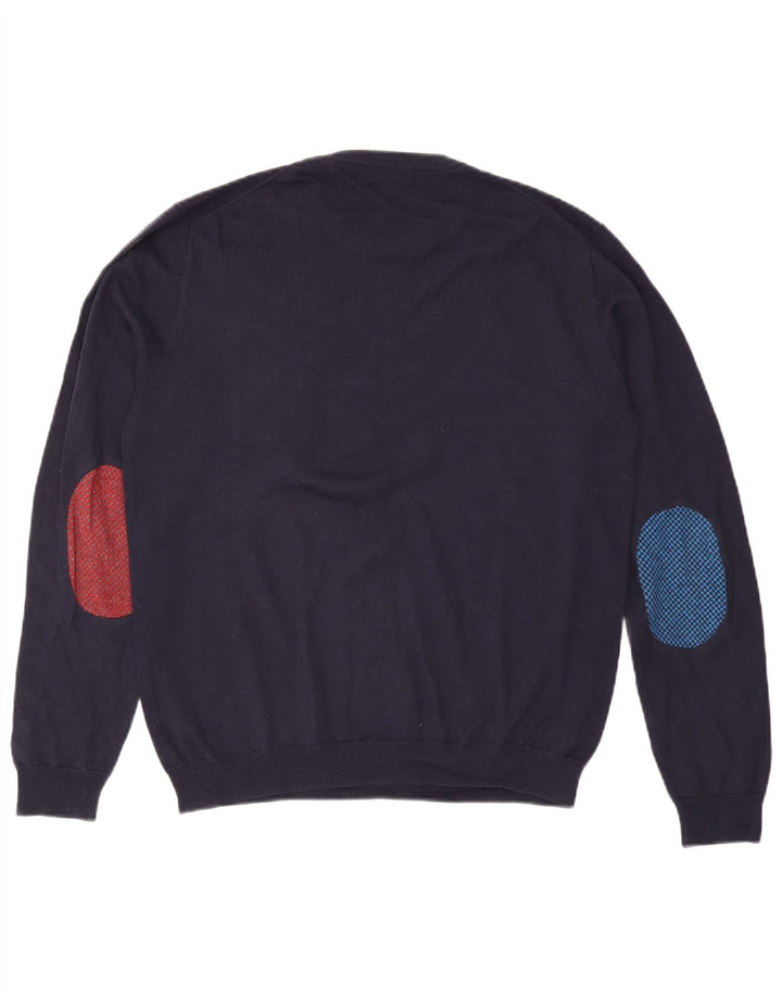 Sun68 Mens Crew Neck Jumper Sweater Large Navy Blue Wool