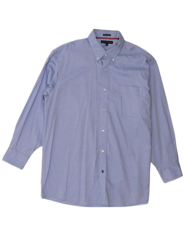 Tommy Hilfiger Mens Regular Fit Shirt Size 17 XL Blue Cotton