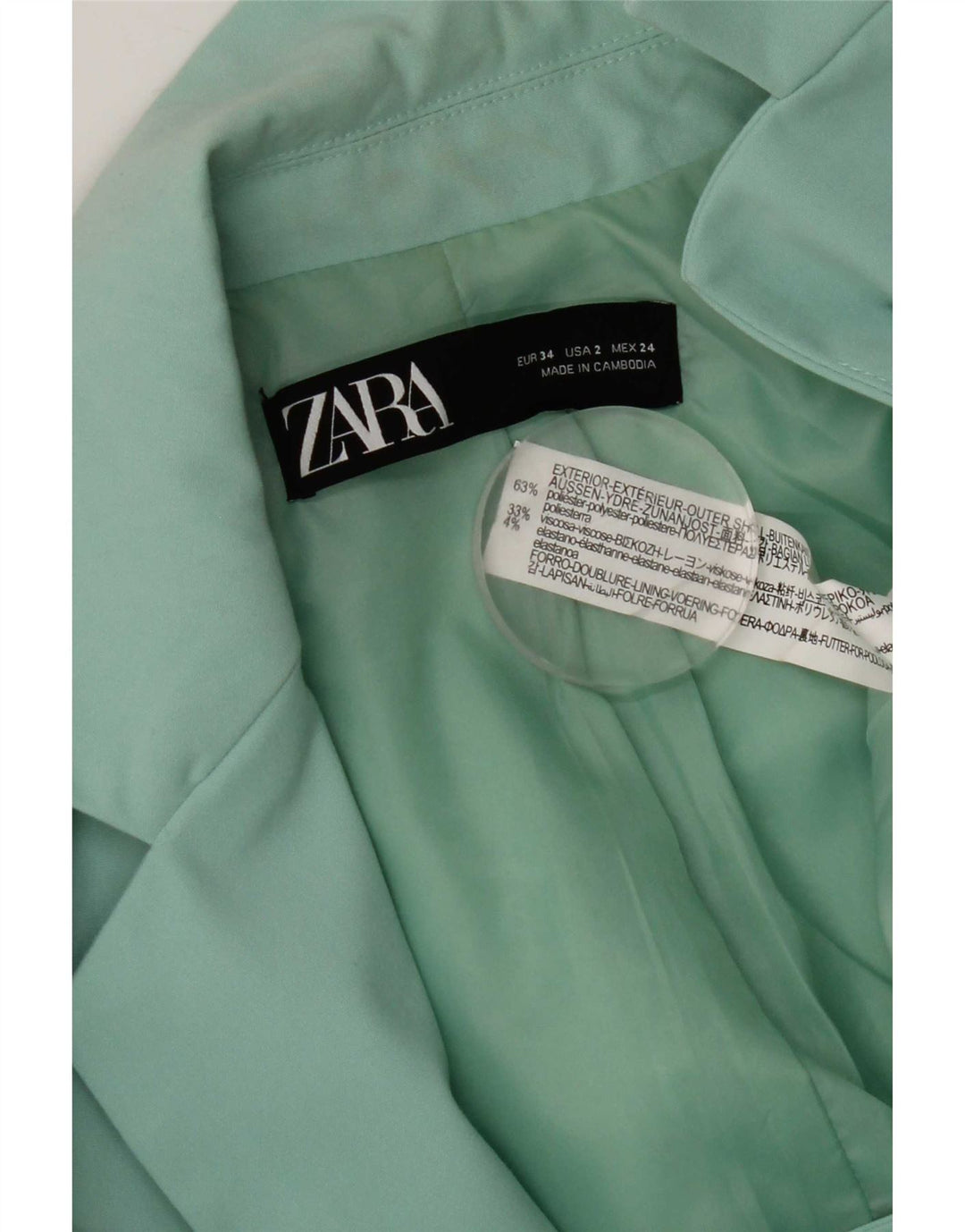 Zara Womens 1 Button Blazer Jacket EU 34 2XS Turquoise Polyester