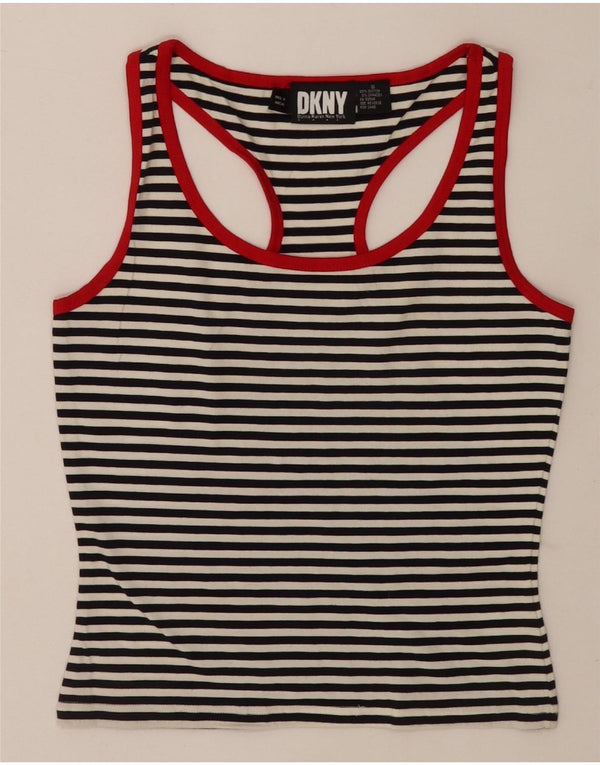 Dkny Womens Crop Vest Top UK 10 Small Black Pinstripe Cotton