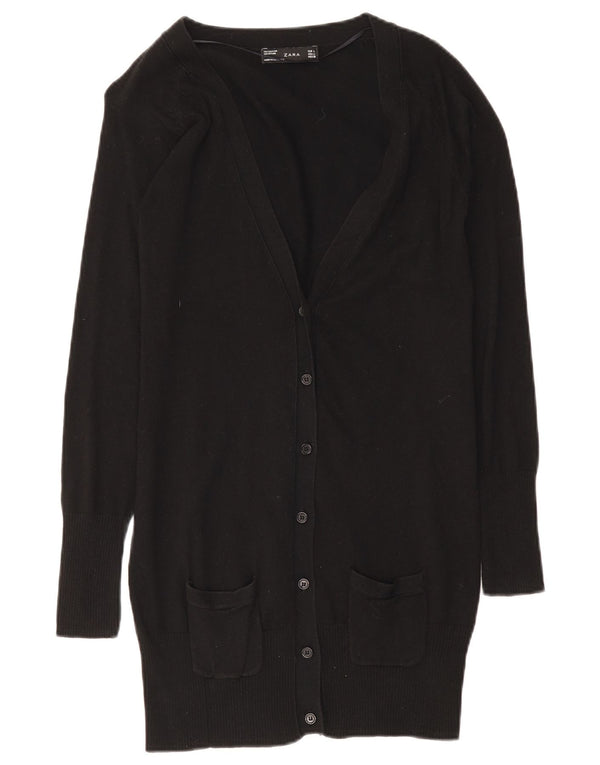 Zara Womens Longline Cardigan Sweater UK 14 Large Black Cotton