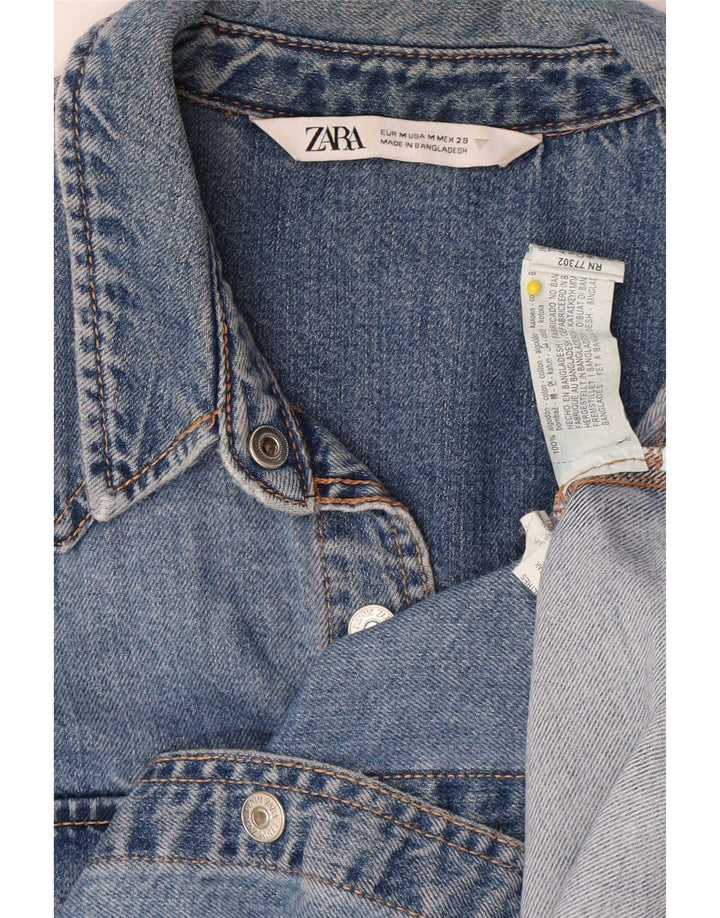 Zara Womens Denim Shirt UK 14 Medium Blue Cotton