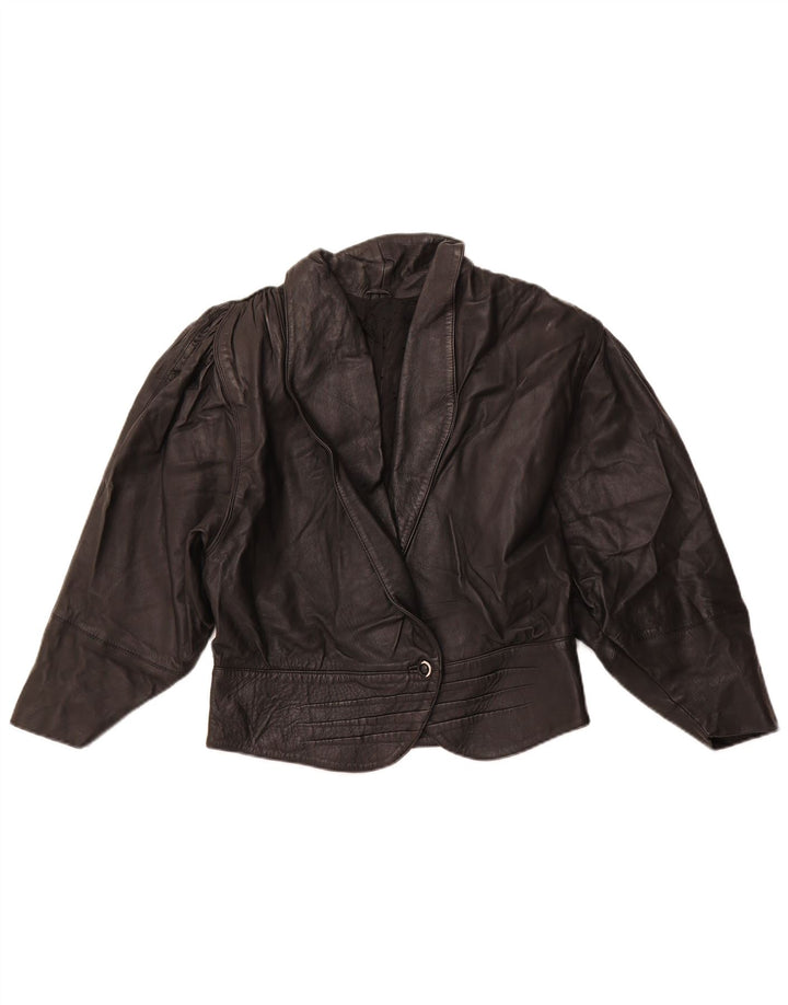 VINTAGE Womens Crop Leather Jacket UK 10 Small Black