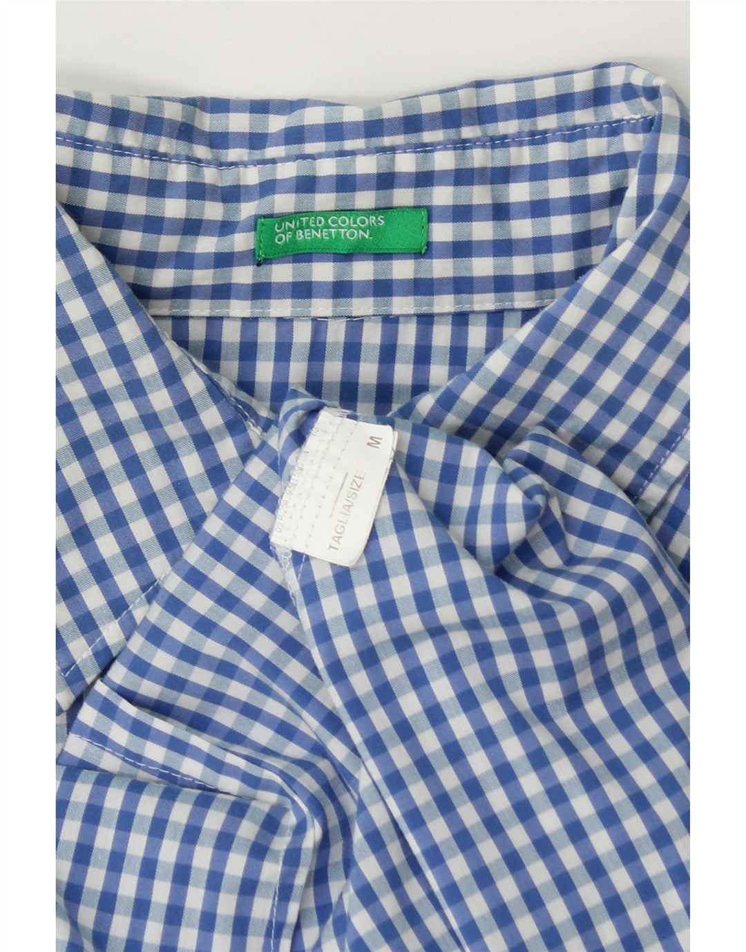 BENETTON Womens Short Sleeve Shirt Blouse UK 12 Medium Blue Gingham