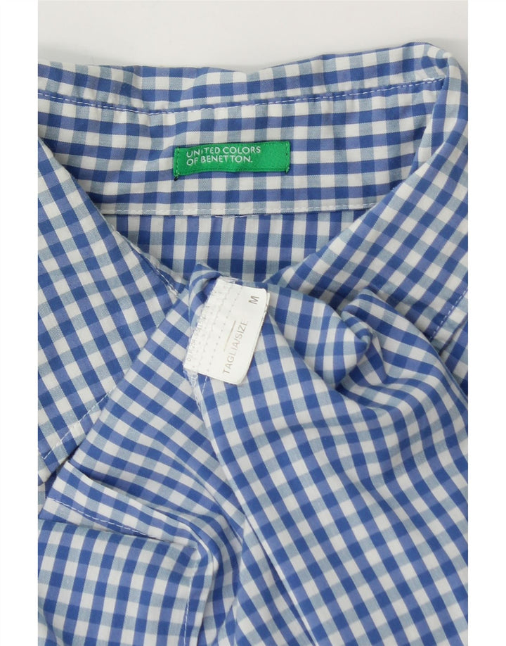 BENETTON Womens Short Sleeve Shirt Blouse UK 12 Medium Blue Gingham