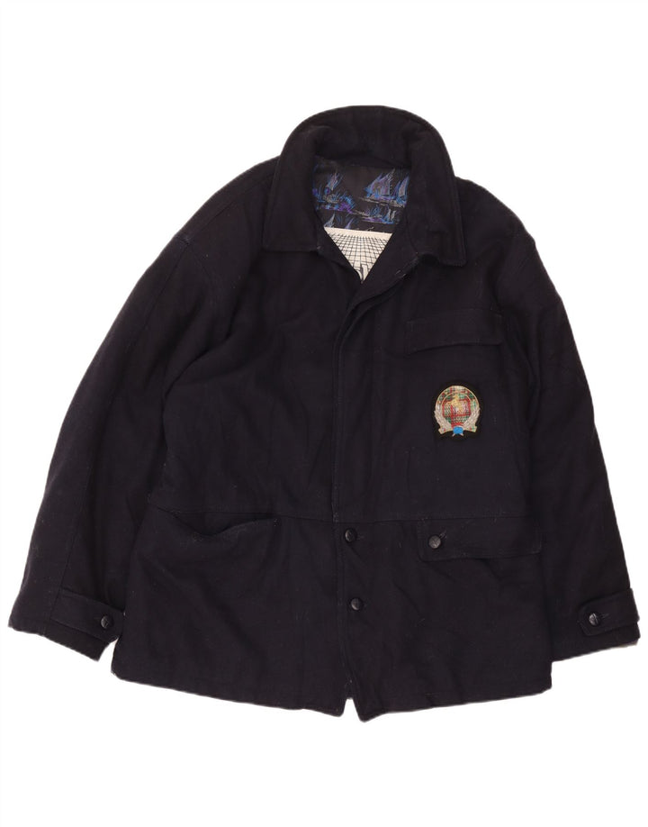 Vintage Mens Short Overcoat UK 40 Large Navy Blue Wool