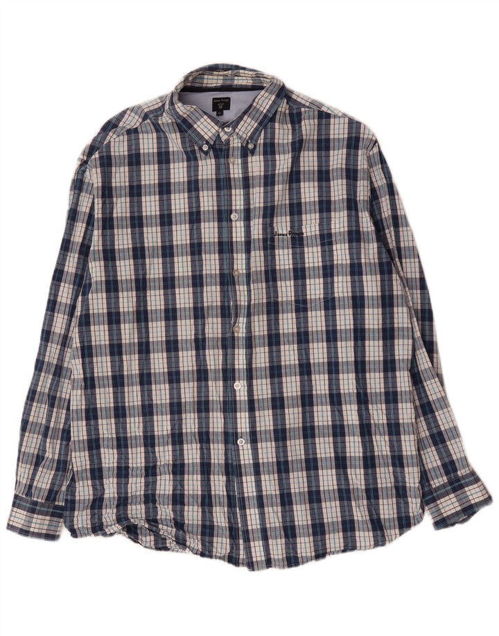 James Pringle Mens Shirt XL Blue Check Cotton