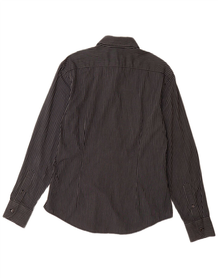 BENETTON Mens Shirt Medium Black Pinstripe Cotton