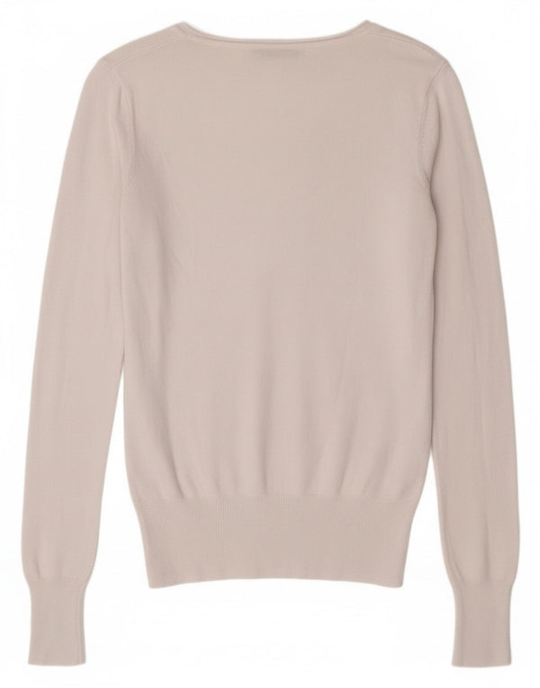 Guess Womens Graphic Graphic V-Neck Jumper Sweater UK 4 XS White Classic