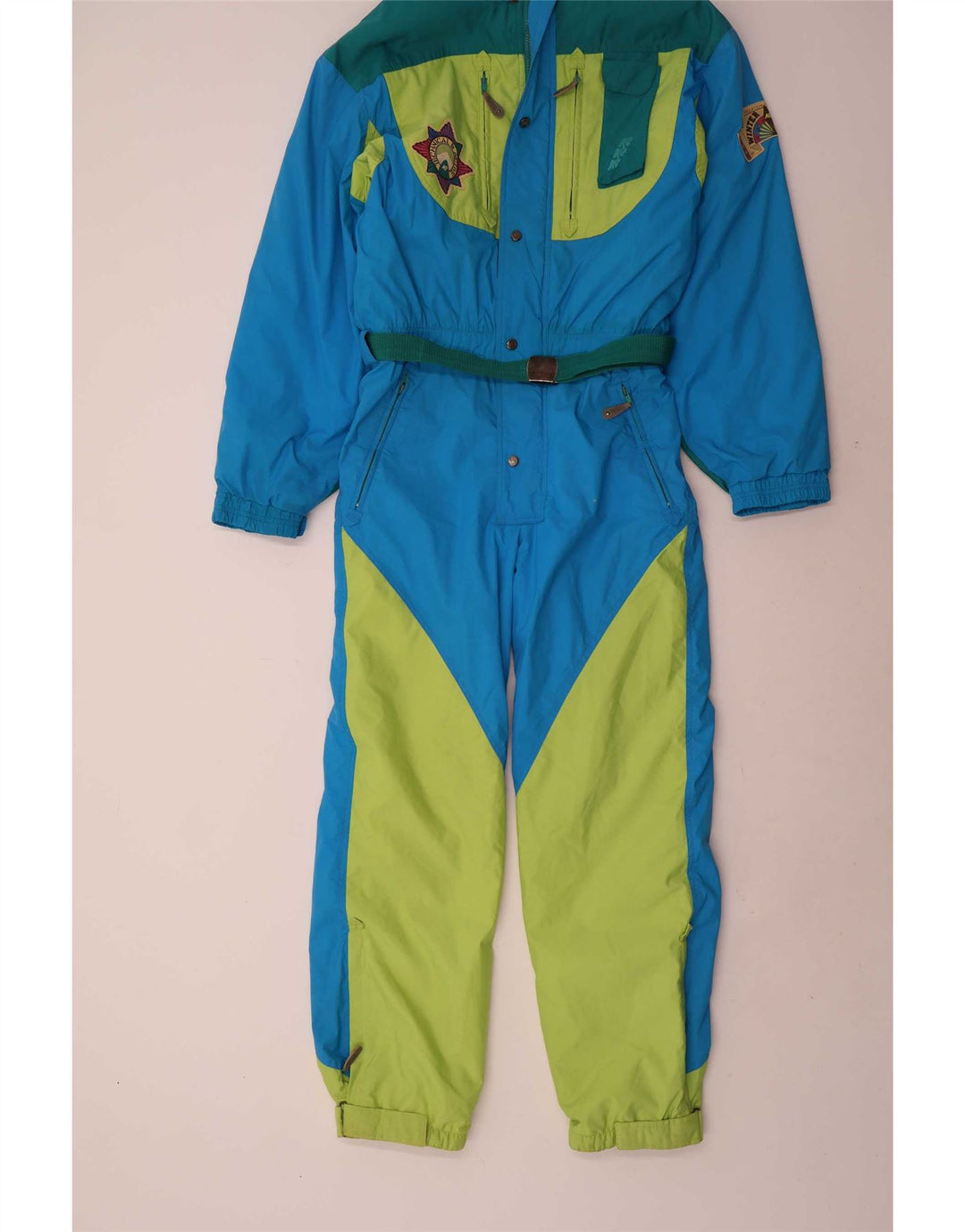 Vintage Mens Ski Jumpsuit IT 48 Medium Blue Colourblock Nylon