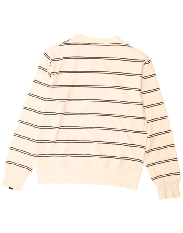 CONVERSE Mens Graphic Sweatshirt Jumper Medium Off White Striped Cotton