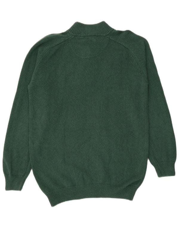 Massimo Dutti Mens Button Neck Jumper Sweater Medium Green Cotton