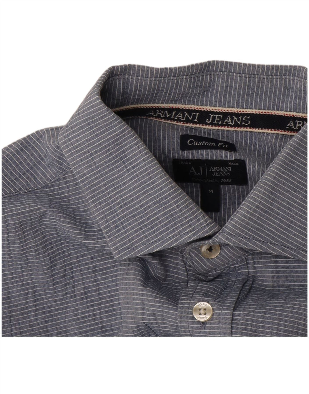 Armani Jeans Mens Custom Fit Shirt Medium Blue Pinstripe